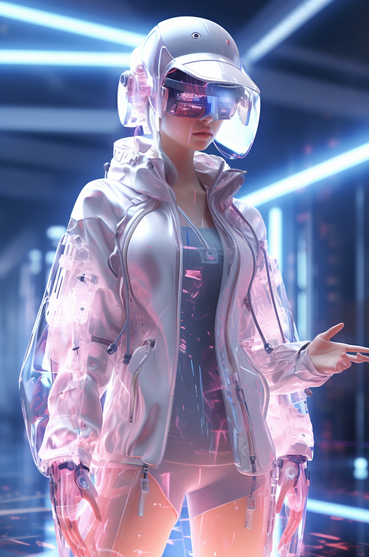AI数字艺术科幻风格未来机甲女孩模型