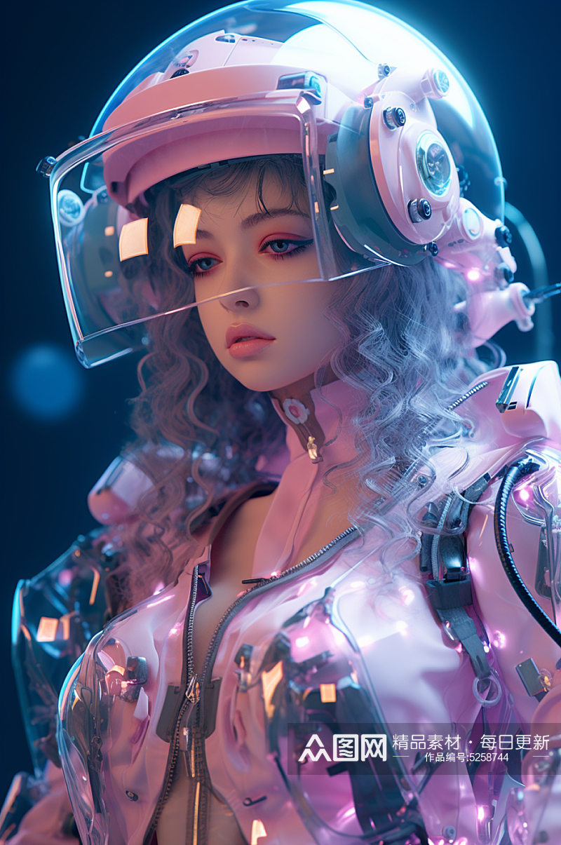 AI数字艺术科幻风格未来机甲女孩模型素材