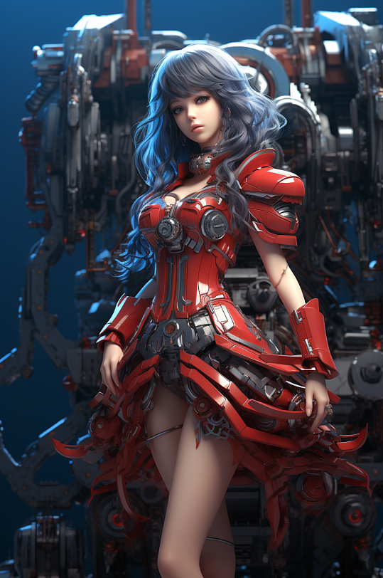 AI数字艺术科幻风格未来机甲女孩模型