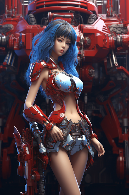 AI数字艺术科幻风格未来机甲女孩模型-众图网