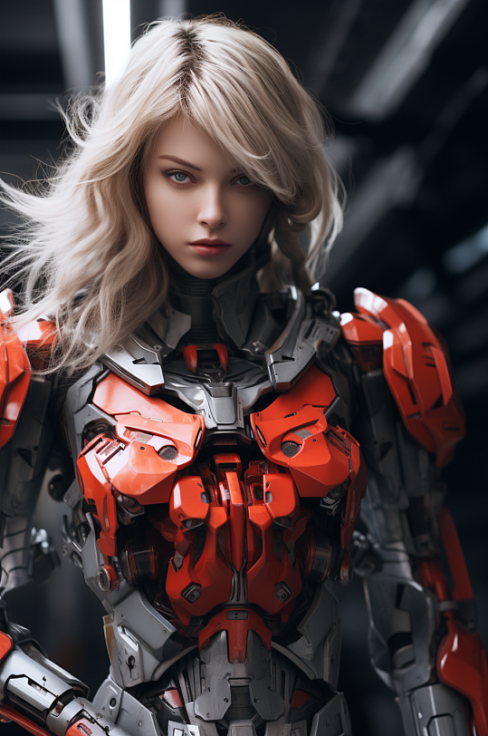 AI数字艺术科幻风格未来机甲女孩模型