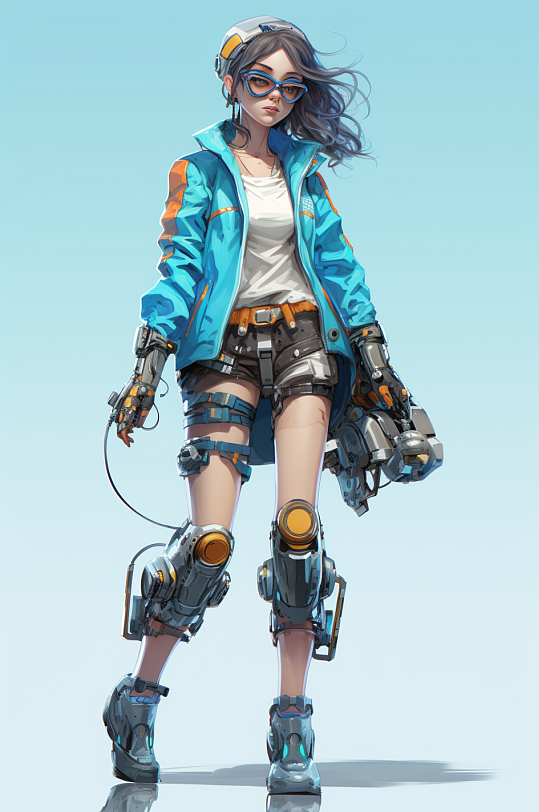 AI数字艺术科幻风格未来机甲女孩模型