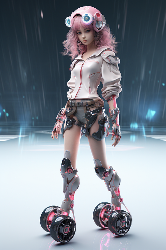 AI数字艺术科幻风格未来机甲女孩模型