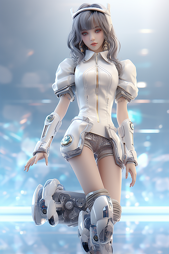 AI数字艺术科幻风格未来机甲女孩模型