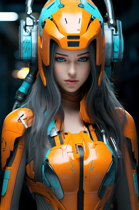 AI数字艺术科幻风格未来机甲女孩模型