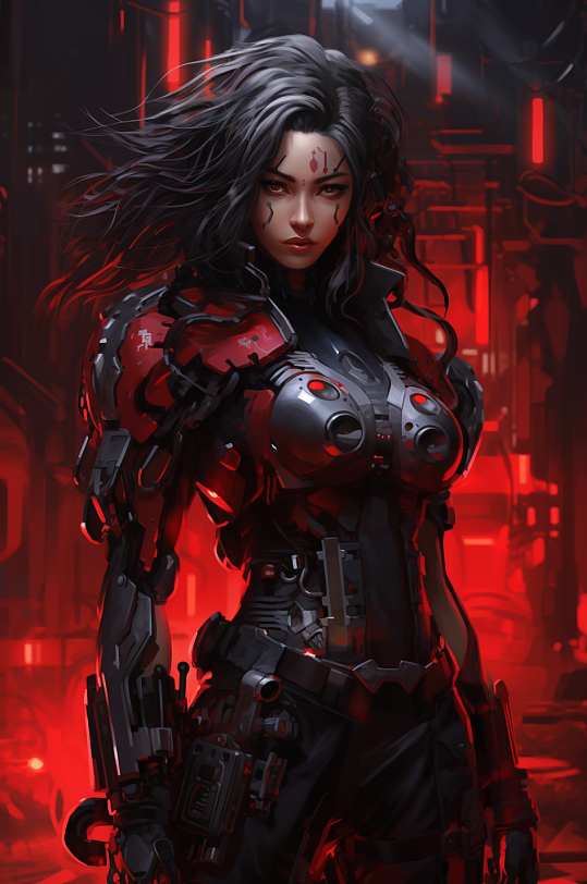 AI数字艺术科幻风格未来机甲女孩模型