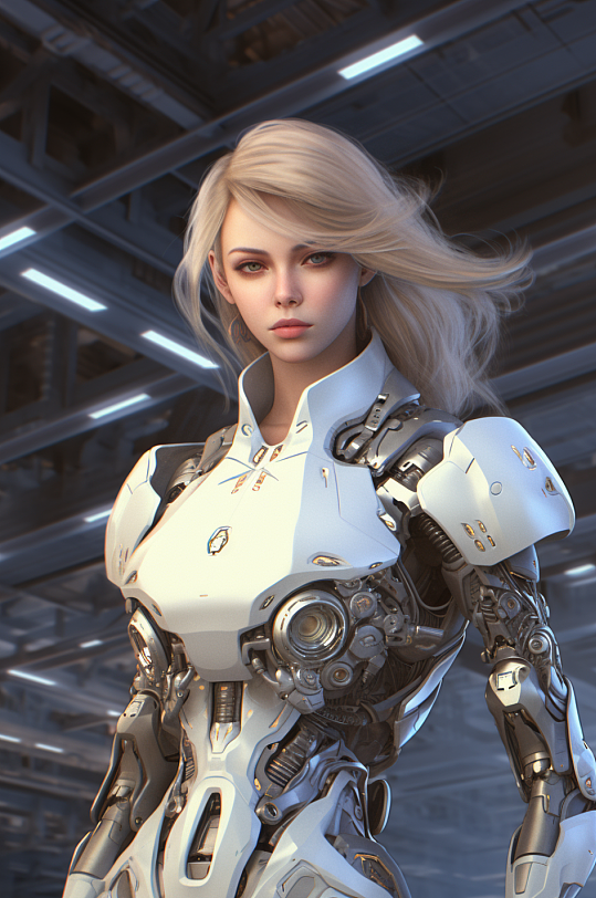 AI数字艺术科幻风格未来机甲女孩模型