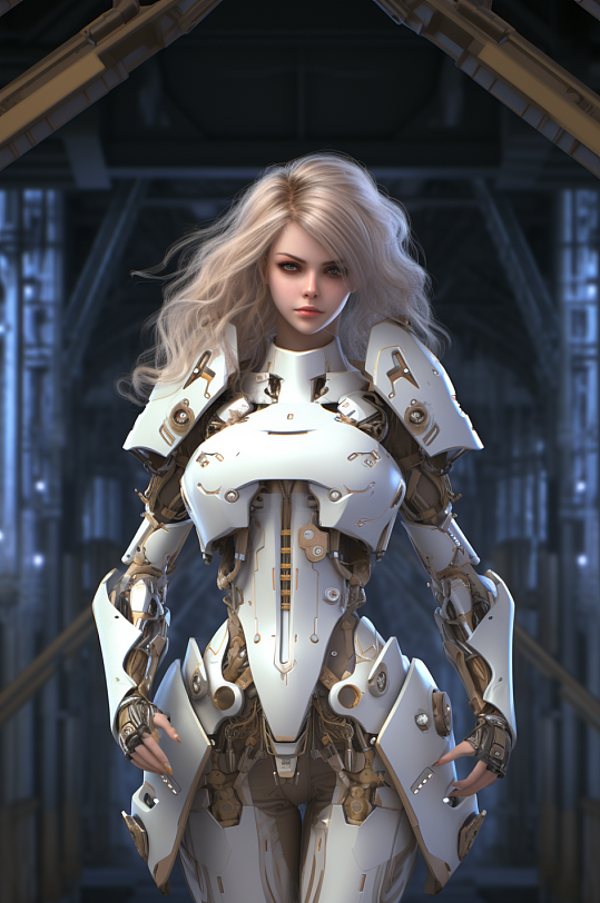 AI数字艺术科幻风格未来机甲女孩模型