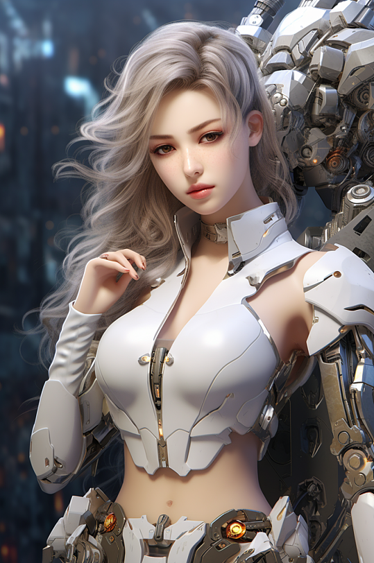 AI数字艺术科幻风格未来机甲女孩模型
