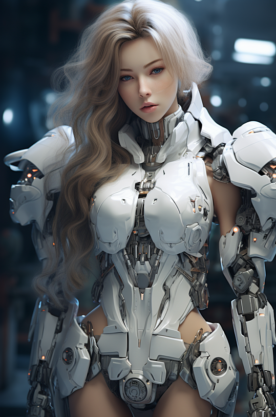 AI数字艺术科幻风格未来机甲女孩模型