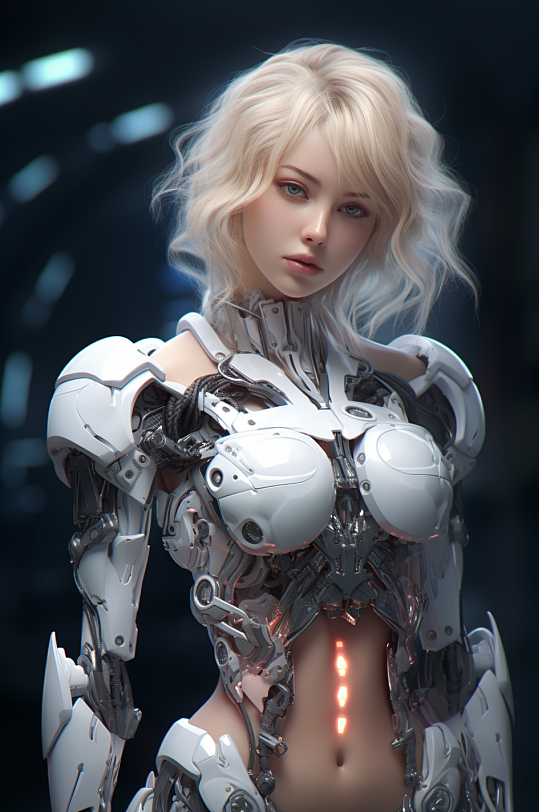 AI数字艺术科幻风格未来机甲女孩模型
