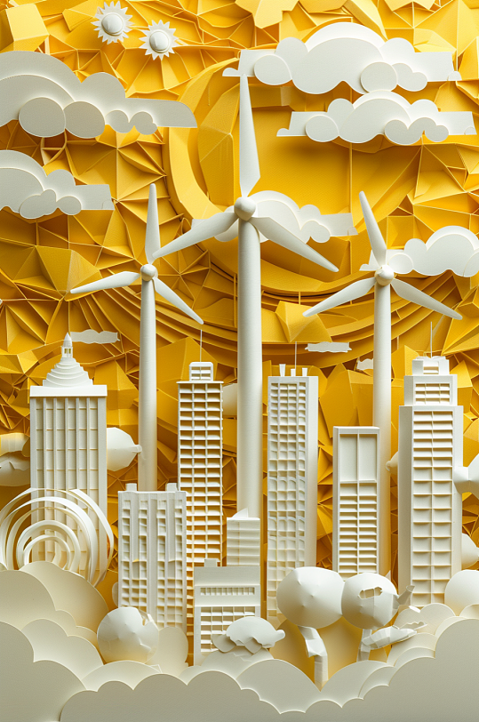AI剪纸风城市旅游景点地标建筑插画