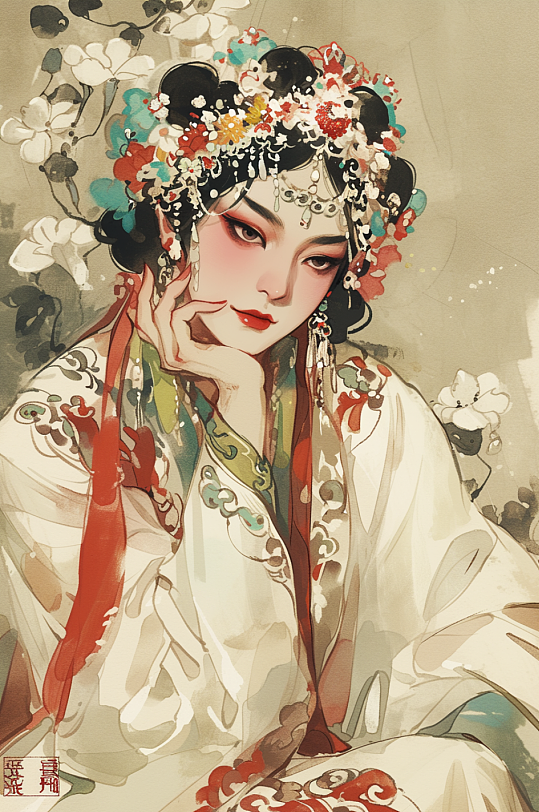 AI数字艺术中国风国潮国风水墨京剧京剧花旦人物插画-众图网