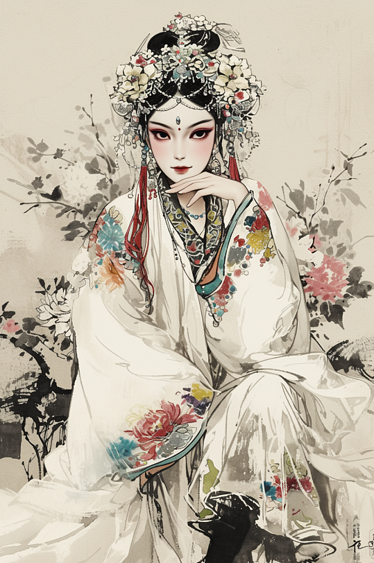 AI数字艺术中国风国潮国风水墨京剧京剧花旦人物插画-众图网