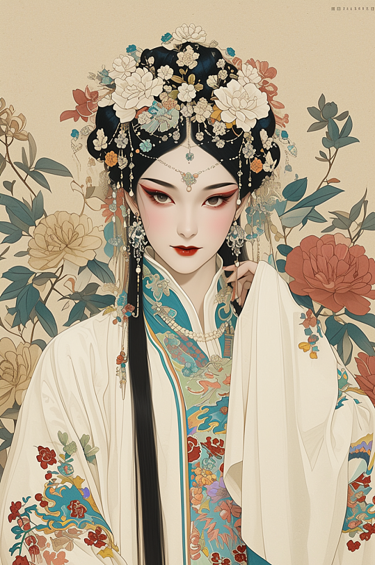 AI数字艺术京剧花旦人物插画-众图网