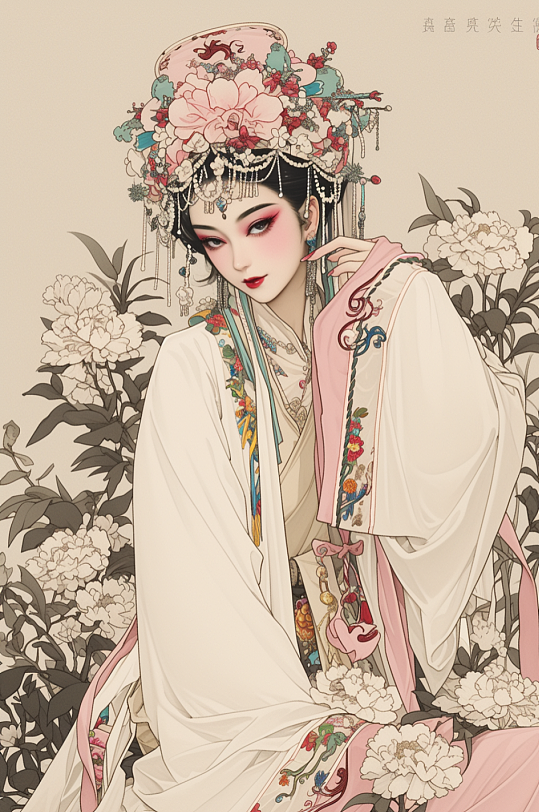 AI数字艺术中国风国潮国风水墨医美美女京剧花旦人物插画-众图网