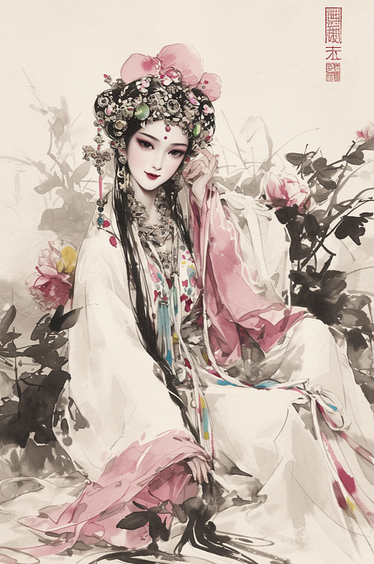 AI數字藝術中國風國潮國風水墨美女中國風國潮國風水墨京劇花旦人物插畫