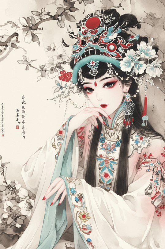 AI數字藝術中國風國潮國風水墨京劇花旦人物插畫