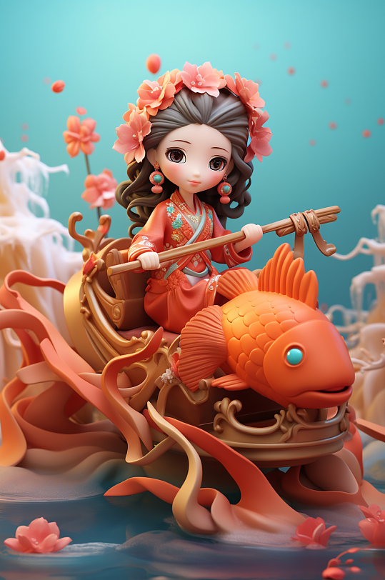 AI数字艺术新年锦鲤人物模型-众图网