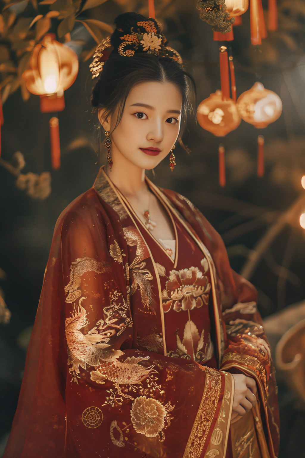AI数字艺术锦鲤汉服人物肖像摄影图素材