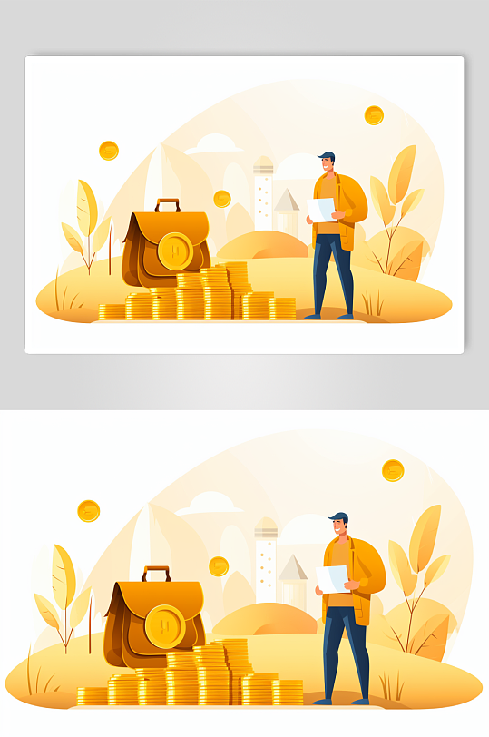 AI数字艺术秋季金融理财人物场景插画-众图网