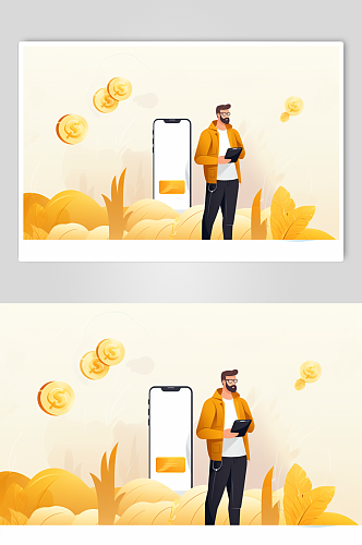 AI数字艺术秋季金融理财人物场景插画
