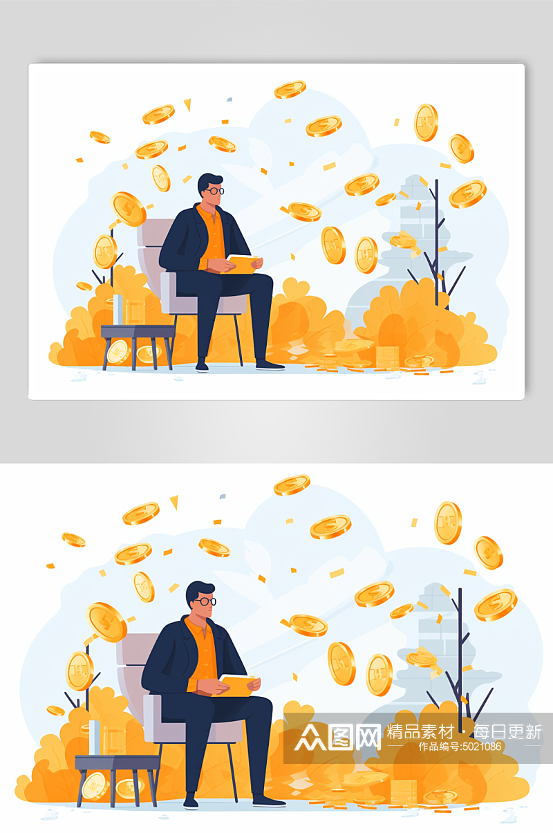 AI数字艺术秋季金融理财人物场景插画素材