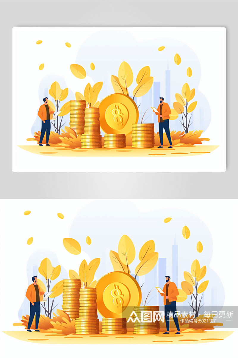 AI数字艺术秋季金融理财人物场景插画素材