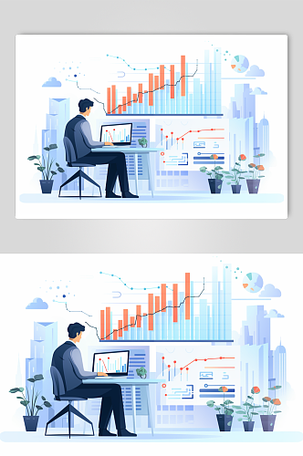 AI数字艺术扁平化金融投资专家人物插画
