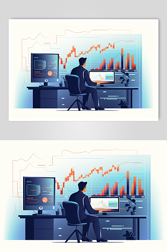 AI数字艺术扁平化金融投资专家人物插画
