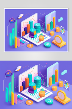 AI数字艺术金融理财投资立体场景插画