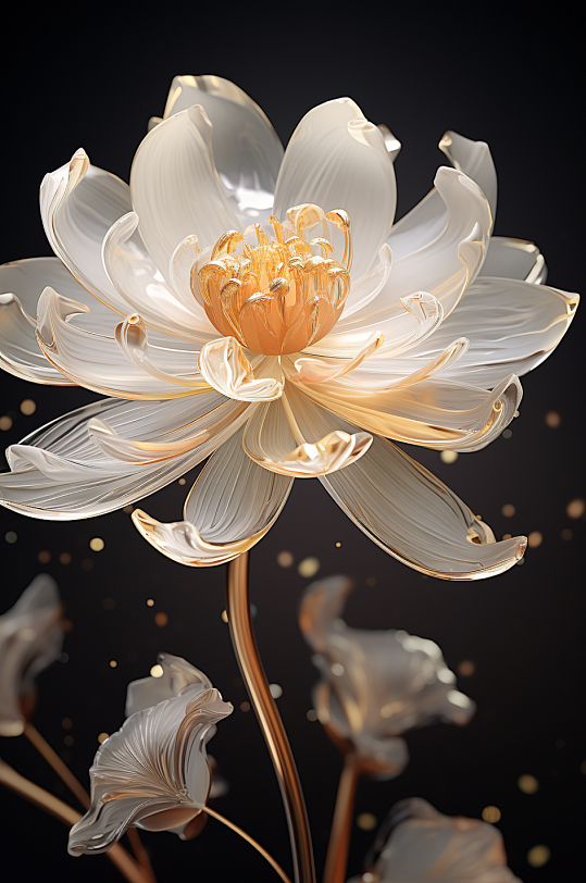 AI数字艺术琉璃金色透明水晶花卉图片