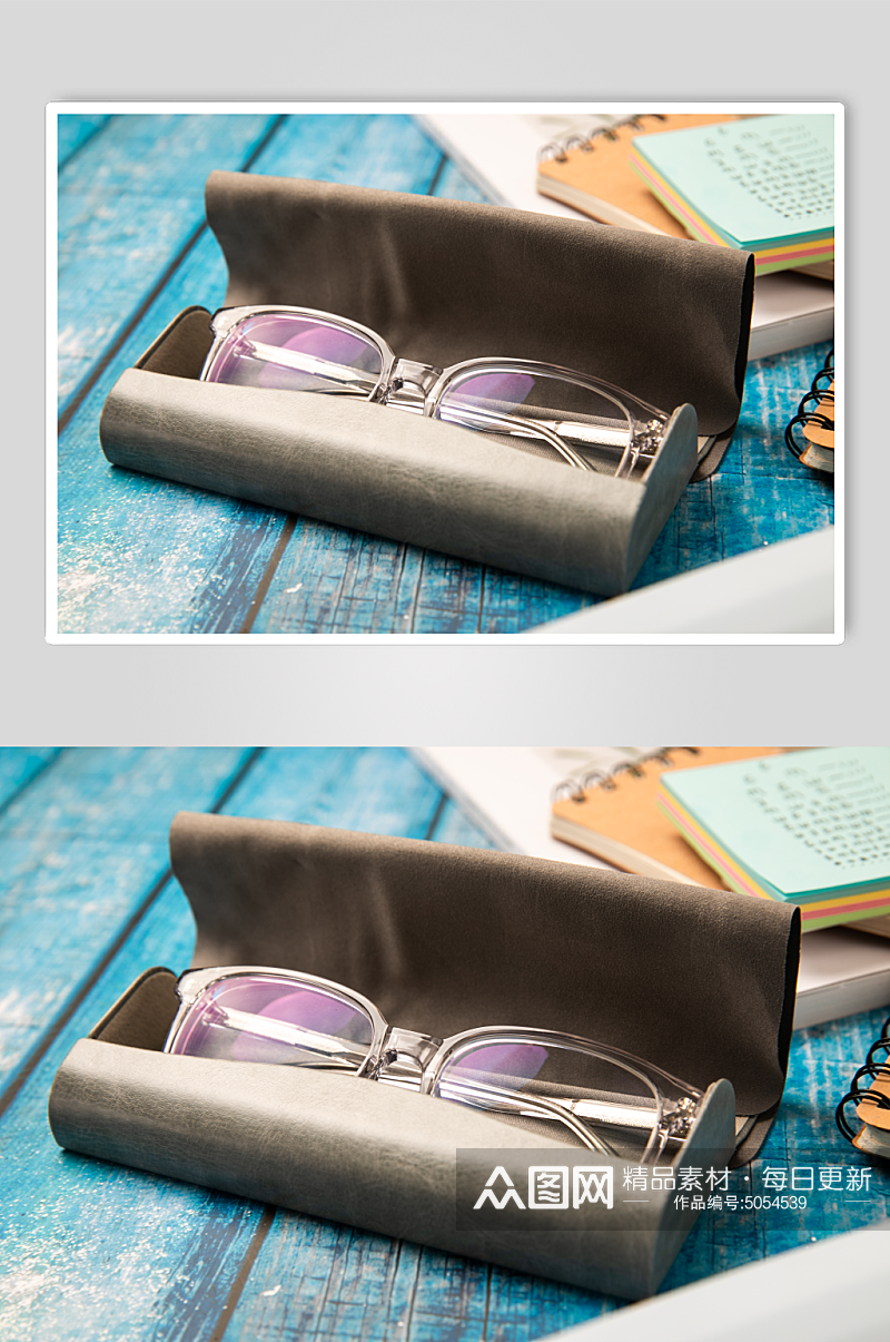 透明边框眼镜预防近视眼镜配镜摄影图片素材
