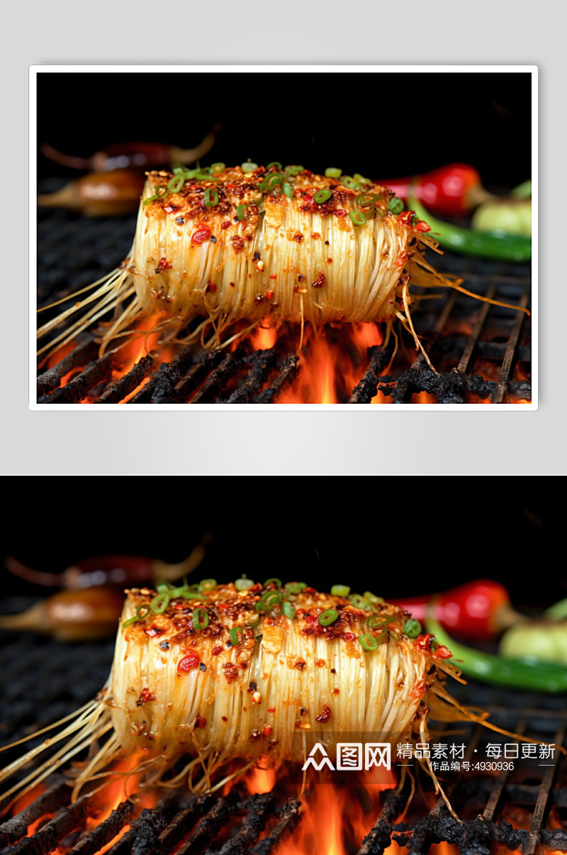AI数字艺术高清烤金针菇烧烤美食摄影图片素材