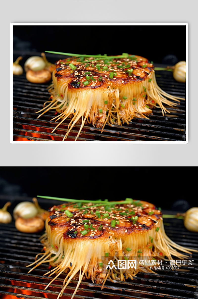 AI数字艺术高清烤金针菇烧烤美食摄影图片素材