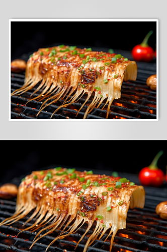 AI数字艺术高清烤金针菇烧烤美食摄影图片