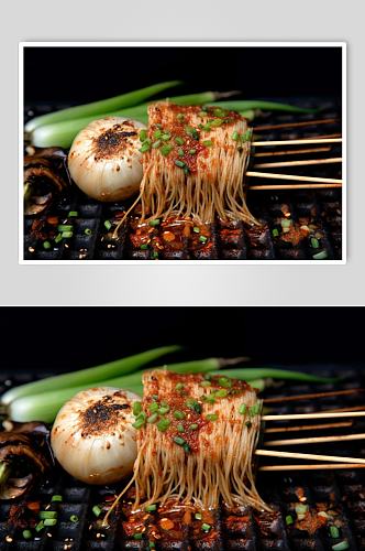 AI数字艺术高清烤金针菇烧烤美食摄影图片