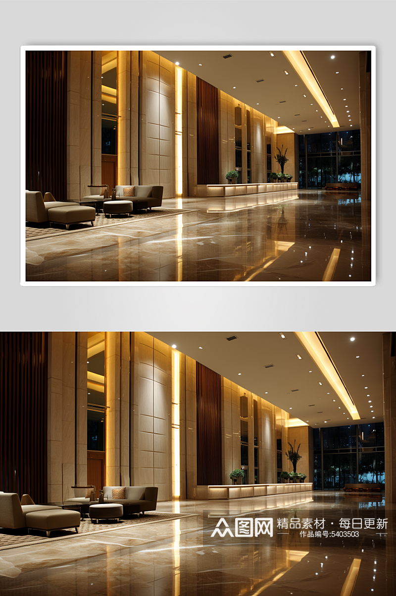 AI数字艺术酒店大堂室内设计效果图摄影图素材