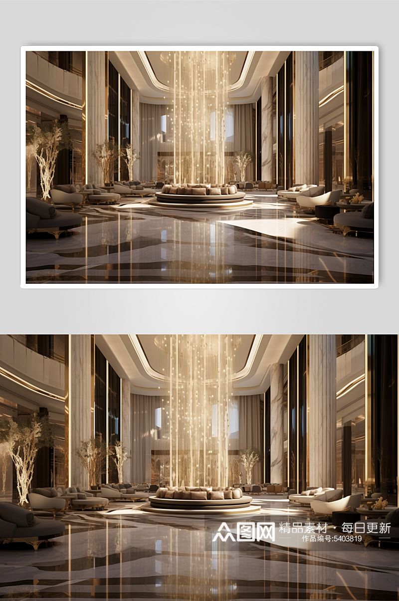 AI数字艺术酒店大堂室内设计效果图摄影图素材