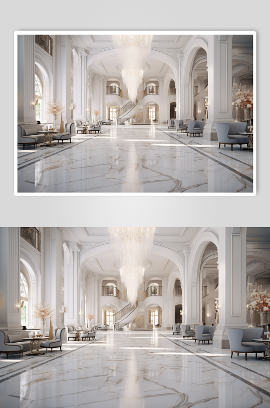 AI数字艺术酒店大堂室内设计效果图摄影图