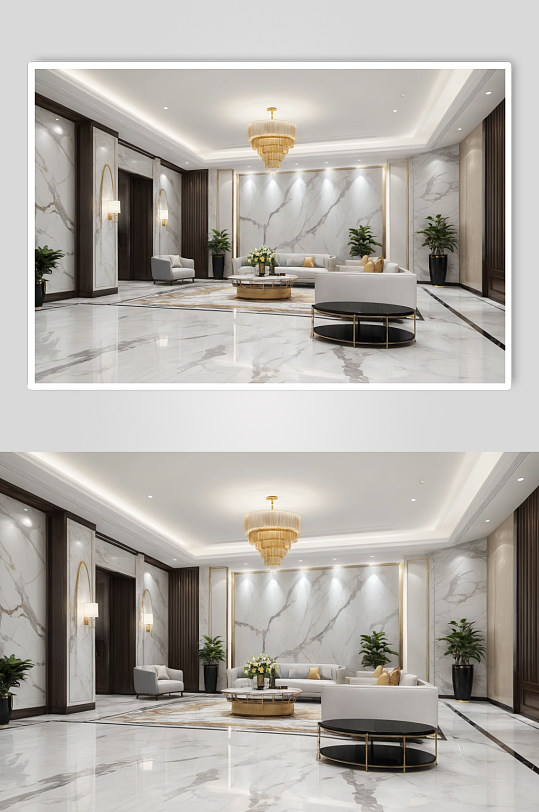 AI数字艺术酒店大堂室内设计效果摄影图