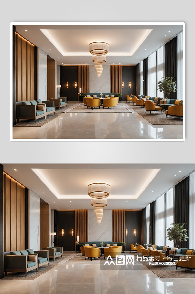 AI数字艺术酒店大堂大气设计装修效果图素材