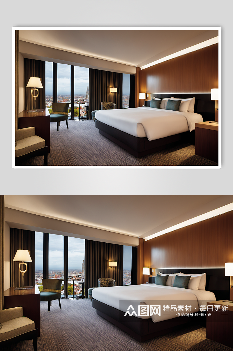AI数字艺术酒店客房中式室内设计效果图素材