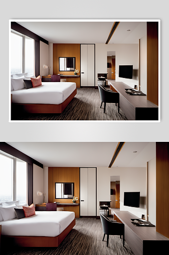 AI数字艺术酒店客房中式室内设计效果图