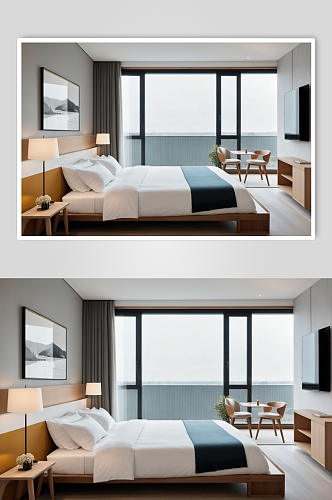 AI数字艺术酒店中式客房装修效果摄影图