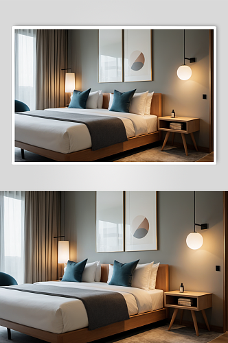 AI数字艺术酒店中式客房装修效果摄影图
