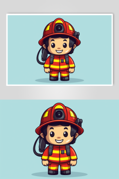 AI数字艺术卡通消防救援人物插画