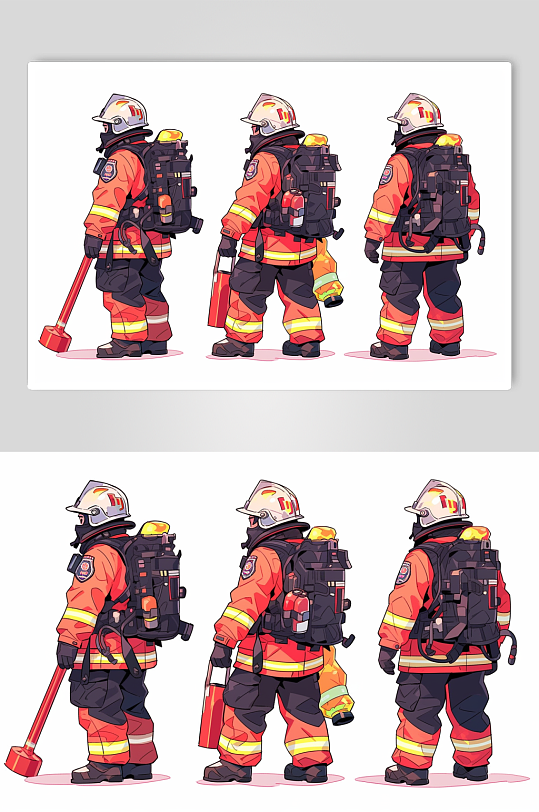 AI数字艺术卡通消防救援人物插画