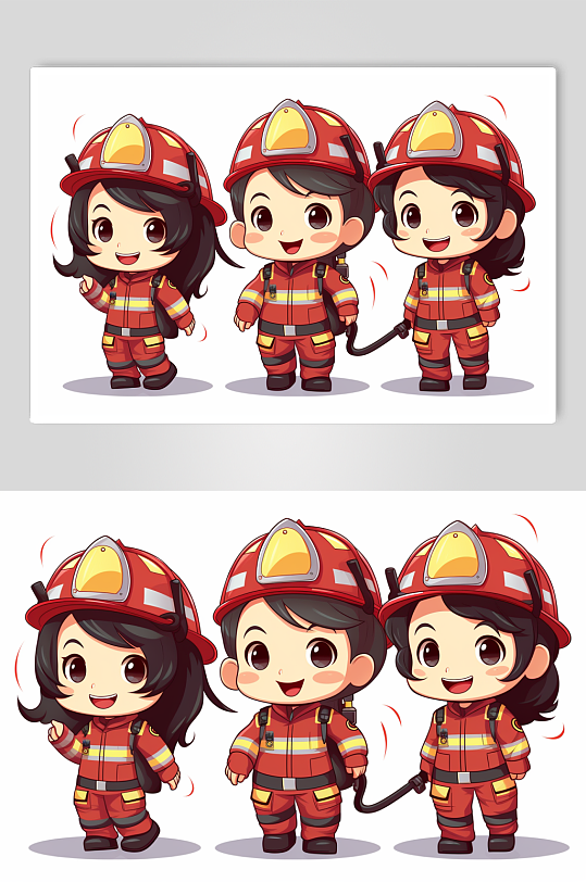 AI数字艺术卡通消防救援人物插画