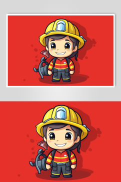 AI数字艺术卡通消防救援人物插画